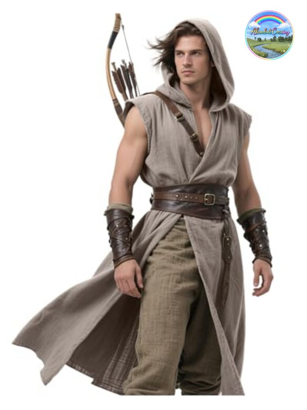 Medieval Hooded Surcoat Renaissance Tabard Tunic Sleeveless Hooded Pull-On LARP